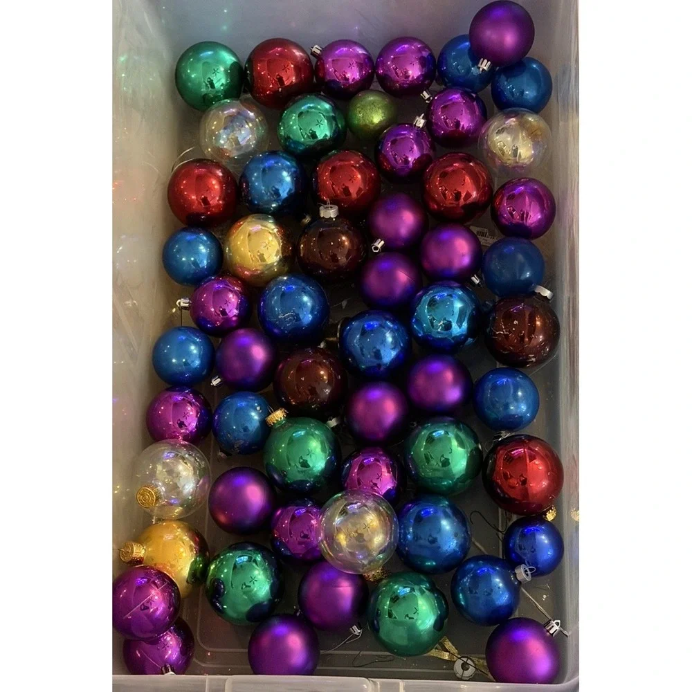 50+ Vintage Plastic Christmas Ball Ornaments Lot Glass Look Rauch Colorful Retro